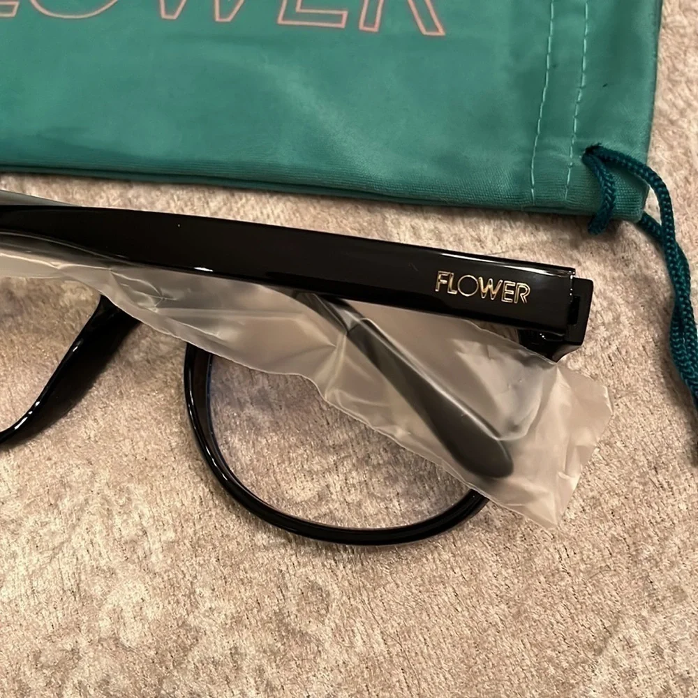 Brand New Flower Eyewear Blue Light Blocking Glasses Hazel Black Rimmed Computer